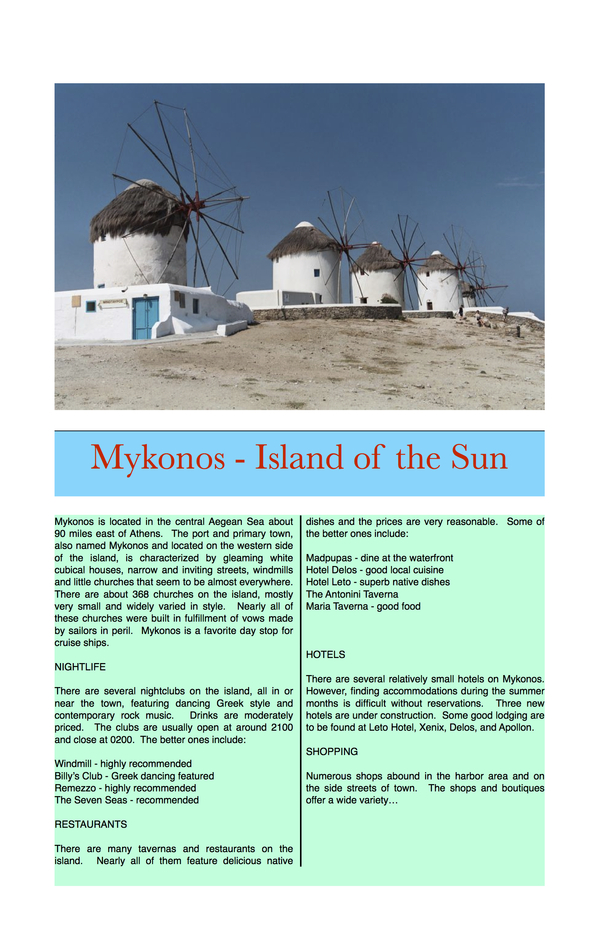35 Mykonos Island  of the Sun Travel Brochure  