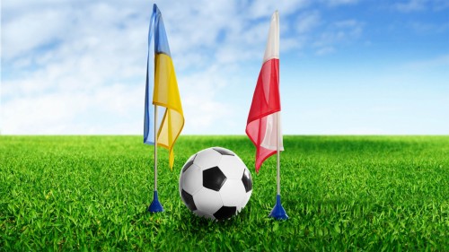 Ukraine and Poland Flags Football Wallpaper